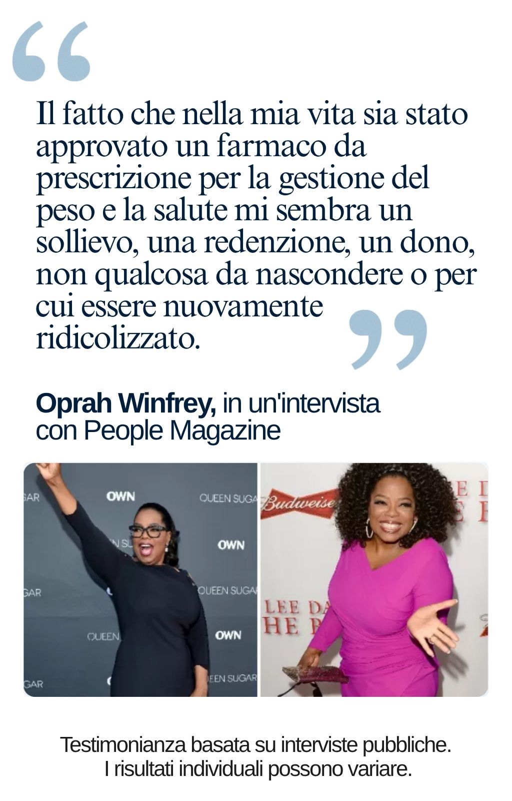 Dichiarazione rilasciata a People Magazine sull'uso di medicinali per il peso